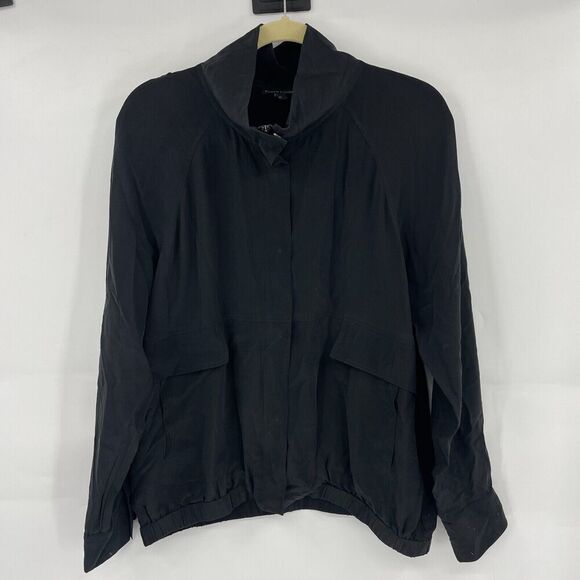 Eileen Fisher Jacket Women's Small Black 100% Silk Pockets Full Zip Long Sleeve - Picture 1 of 13